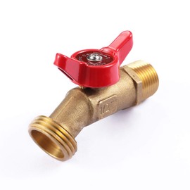 LitOrange 1 PCS Heavy Duty Brass Hose 90 Degree Elbow Stop Valve Hose Bibb Boiler Drain 1/2" Male NPT Inlet ×3/4" Male GHT Threaded Garden Hose Connector Adapter Water Shut-Off Valve Faucet