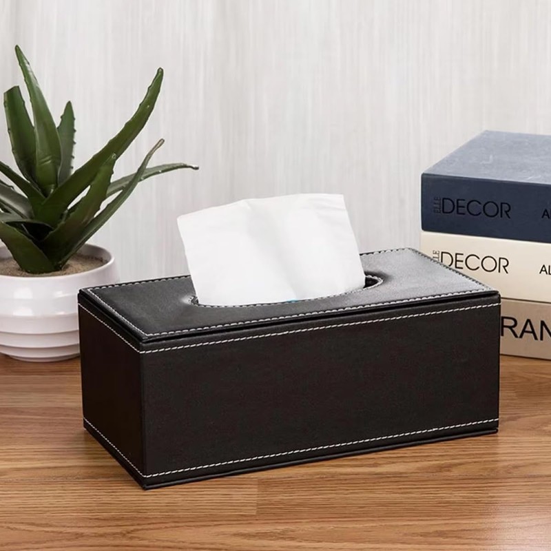 AIMALL Elegant PU Leather Tissue Box - High-End Decorative Rectangular