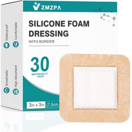 Aderezo de espuma de silicona de 3 x 3 pulgadas, borde suave, vendaje súper absorbente para heridas, parches para úlceras de cama, vendajes de silicona impermeables para el cuidado de heridas, almohadillas autoadhesivas para dolor de presión (30)