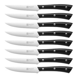 PAUDIN Steak Knives, Steak Knives Set of 8, Razor-Sharp Steak Knife Set 4.5 inch, High Carbon Stainless Steel Serrated Steak Knives Set for Kitchen, Full Tang ABS Handle