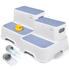 Harwaya Blue Toddler Step Stool for Bathroom Sink, 2 Step Stool for Kids Kitchen, Heavy Duty Step Stool for Toddlers Toilet Potty Training (2 Pack, White-Blue)