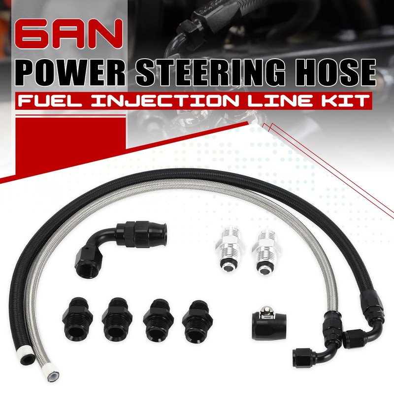 PQY 25Inch 6AN Power Steering Pump Hose Kit Compatible with