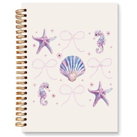 JXREQ Cute Purple Coquette Bow Seashell Notebook Coastal Journaling Notebooks for Women Note Taking, Trendy Preppy Journal for Women Teen Girls, Office School Supplies Spiral Notebooks 5.5x8.3
