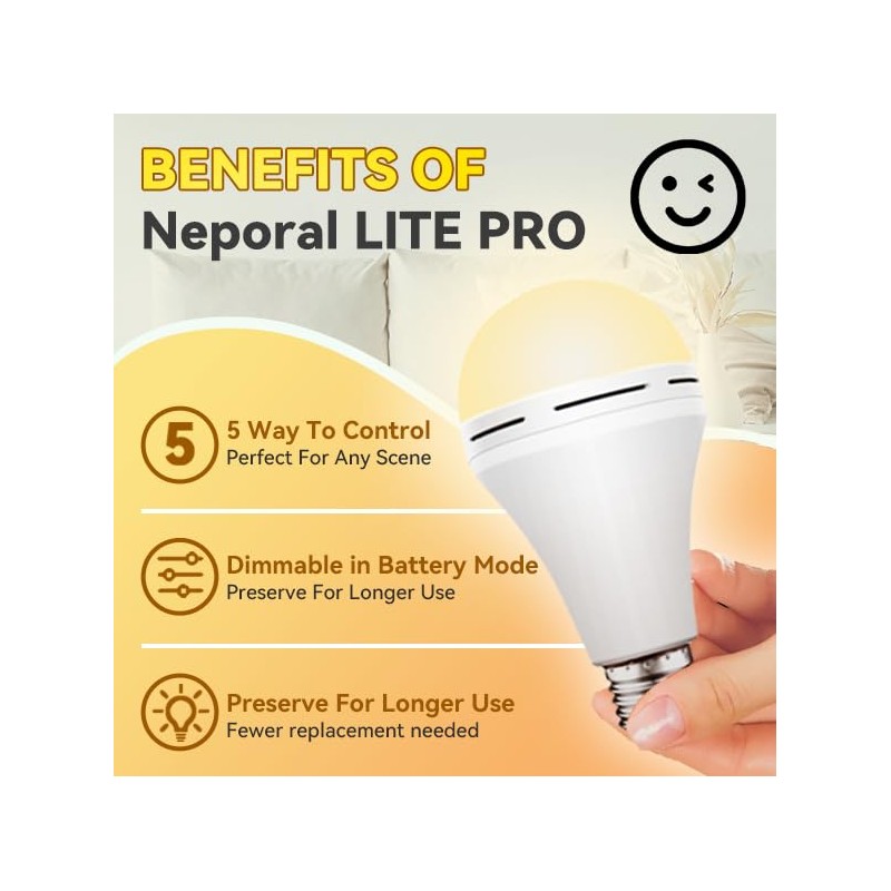 Emergency-Rechargeable-Light-Bulb, Stay Lights Up When Power Failure, 1200mAh15W 80W Equivalent