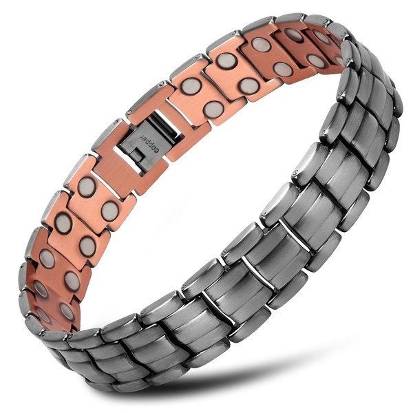 THE NORTH RING® 99.9% Pure Copper Magnetic Bracelet - 3000 Gauss Magnetic Copper Bracelets for Men - Double-Row Strong Magnets - Adjustable Length With Adjusting Tool