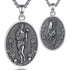 EUDORA Persephone Greek Goddess Necklace for Women Sterling Silver S925, Vintage Persephone Greek Goddess of The Spring and Underworld Vegetation Pendant Oxidized Jewelry Gifts for Women, 20"+2"