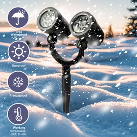 Christmas Double Head Snowflake Projector Light, Outdoor LED Christmas Lights IP65 Waterproof, Rotating Snowflake Lights for Christmas Holiday Party Decoration