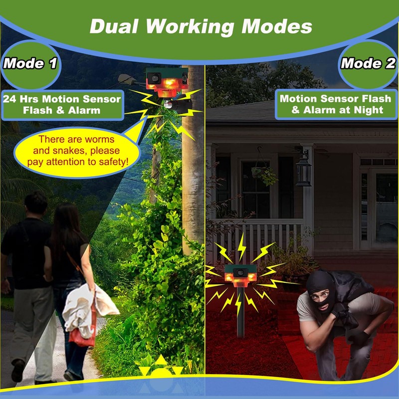 Solar Outdoor Motion Sensor Alarm, 13 Sounds & 360° Motion