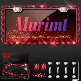 Murimt 2 Pack Red Bling License Plate Frame, Sparkly Stainless Steel License Plate Frames for Women, Set with 44 Gemstones, 400 14 Faceted Glass Diamond Rhinestones License Plate Covers