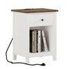 ChooChoo Farmhouse Nightstand with Charging Station, Wooden Top Bedside End