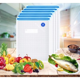 Sous Vide Bags Reusable 27Pcs, BPA Free Food Vacuum Sealer Bag, Food Storage Bags, Vacuum Zipper Bags for Sous Cooking - 20Pcs Vacuum Food Sealer Bag & 5 Air Valves & 2 Seal Clips (13.5X10 in) 4.3L