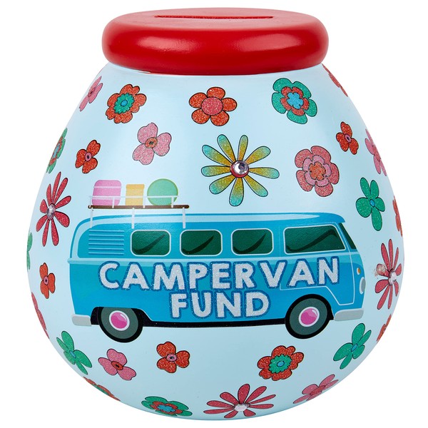 Pot Of Dreams Box | Retro Campervan Money Break to Open Piggy Travel Your Dreams with Keepsake or Savings Bank Pot | Perfect Novelty Gift for Men & Women | Ceramic | Sky Blue, Multi, One Size