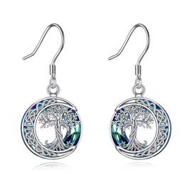 Tree of Life Earrings Sterling Silver Celtic Tree of Life Dangle Drop Earrings for Women Jewelry (Crystal)
