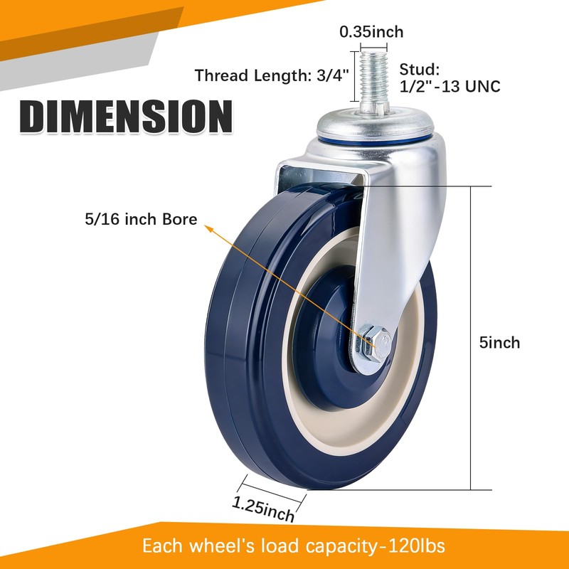 FLKQC 4Pack Blue Shopping Cart Replacement Casters, 5" Casters with