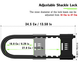 4 Digit Combination Padlock,Heavy Duty Anti Theft U-Shape Security Code Lock with Adjustable Shackle,for Bicycles, E-Bike,Mountain Bike,Glass Door,Gates,Shed, Fence [ Adjustable Range 160-270mm]