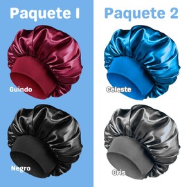 VERALY.MX 2 Piezas - Gorro Satén Seda Satinada Dormir Sombrero Elástico Suave Calidad Envoltura de Cabello para Dormir, Gorra de Dormir Ajustable, Suave y cómoda Pelo (Celeste y Gris)
