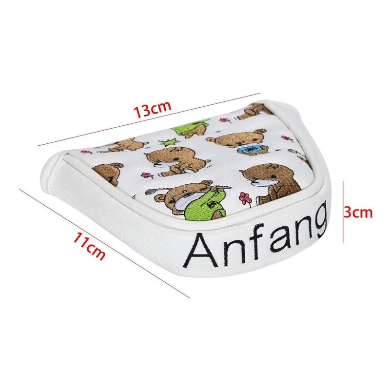 Anfang Mallet Magnetic Putter Cover with Bear Embroidery (White)