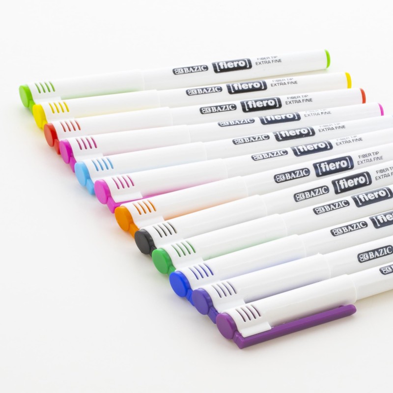 BAZIC Products Fiero Fiber Tip Pen, Fineliner Pens 0.4mm Red
