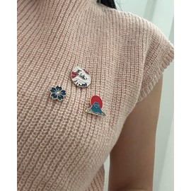 7 Piece Pin Set Japanese Cherry Blossom Pin Mount Fuji Pin Wave Pin Cherry Flowers Brooch, Stainless Steel