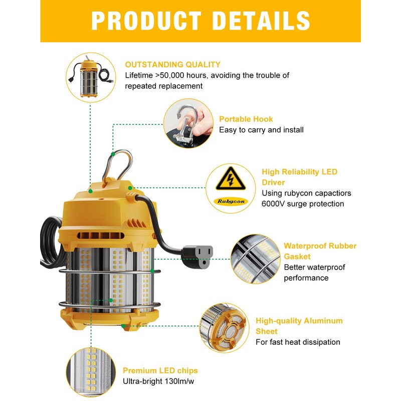 JC-LGL 60W LED Temporary Work Lights - Construction Lighting Temp