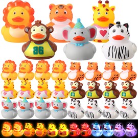 HyDren 72 Pcs/24 Set Christmas Jungle LED Cruise Rubber Ducks Kit Includes Lighted Safari Duck with Tag Rubber Band for Jungle Party Favor Operation Christmas Carnival Baby Shower Glow Toys