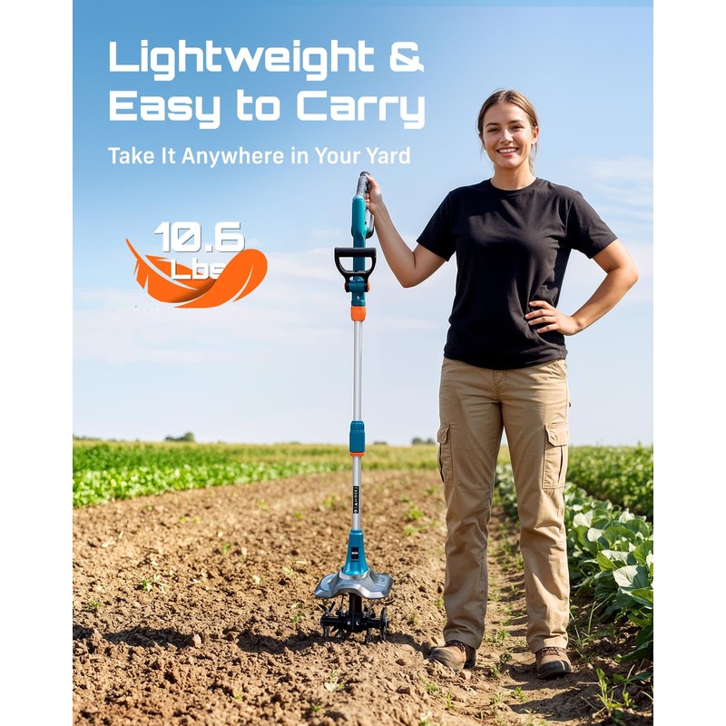 Seesii Cordless Tiller Cultivator, 20V Electric Tiller for Gardening