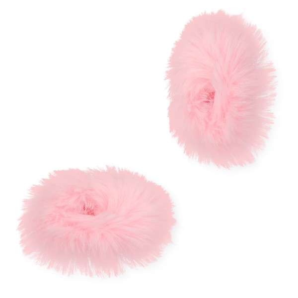 KINBOM 2Pcs Plush Faux Rabbit Fur Hair Ties, Fluffy Elastic Hair Scrunchies Ponytail Scrunchies Hair Accessories(Light Pink)