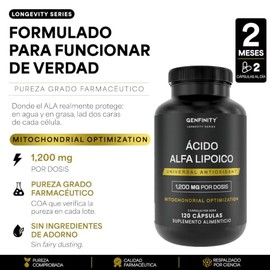 Ácido Alfa Lipoico (ALA) 1,200 mg por Dosis, 120 Cápsulas, Pureza ≥98% Grado Clínico, Suplemento Alimenticio