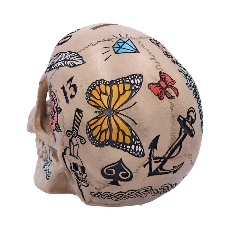 Nemesis Now Natural Bone Coloured Traditional, Tribal Tattoo Fund Skull,