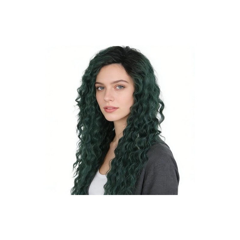 GNIMEGIL Long Curly Wigs for Women Deep Emerald Green Ombre