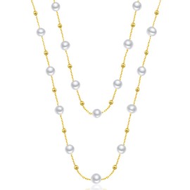 LYLYMIMI Women's Long Gypsophila Pearl Sweater Necklace Natural Freshwater White Pearl Long Chain Necklace Jewelry Gifts for Women