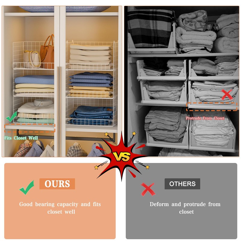 Huxitocan 6-Tier Stackable Closet Organizers and Storage Basket - Foldable