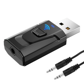 LANAFAY USB Bluetooth 5.0 Adapter with 3.5mm AUX, 4-in-1 Car Bluetooth Aux Adapter, Wireless Audio Transmitter Receiver Adapter, Plug and Play Bluetooth AUX Adapter for TV/Home Audio System