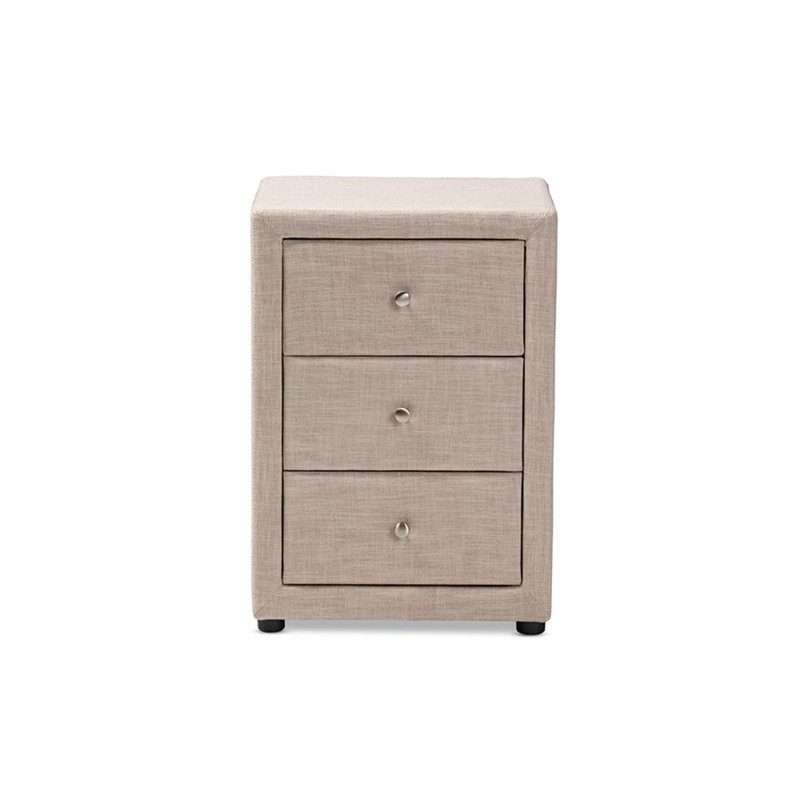 Baxton Studio Tessa 3 Drawer Fabric Upholstered Nightstand in Beige