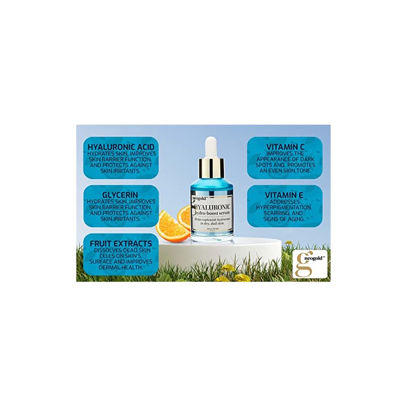 Neogold Suero hidratante de ácido hialurónico para el rostro, humectante