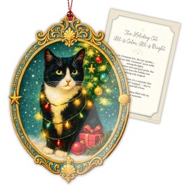 Tuxedo Cat Ornament – Cat Lover Gifts | Black and White Cat Decoration + Gift for Cat Owners – Cat Christmas Ornament 2025 – Suncatcher Effect Stained Glass Window Hanging – Car Hanging