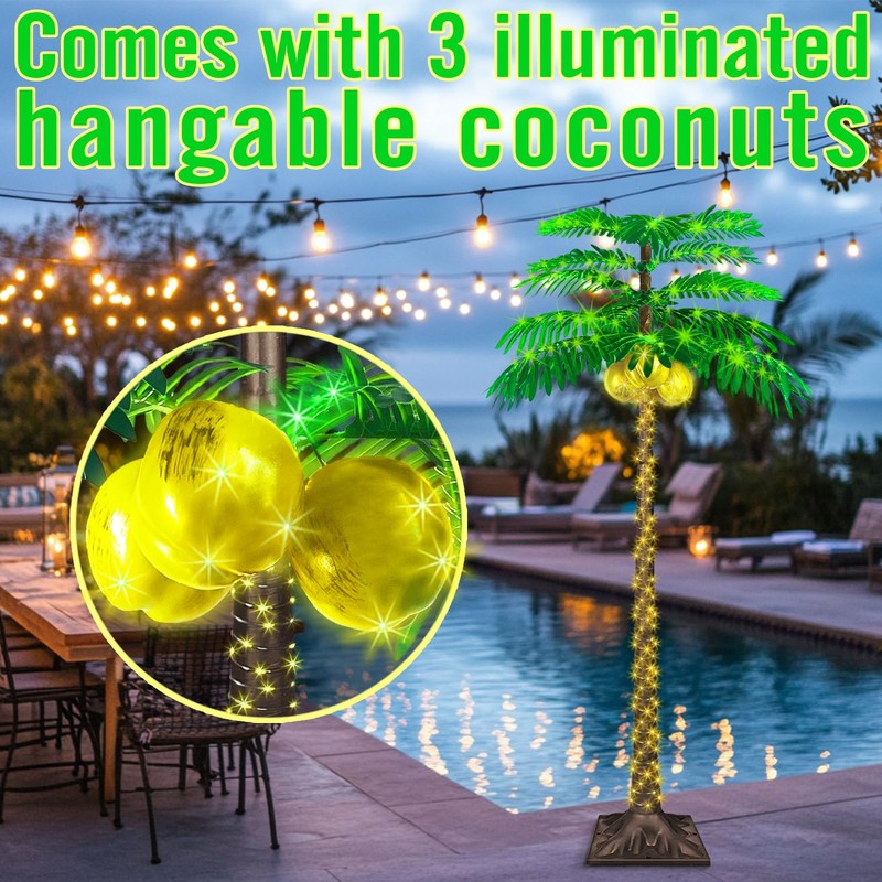 6FT LED Palm Tree with 421pcs Lights, Lighted Palm Tree