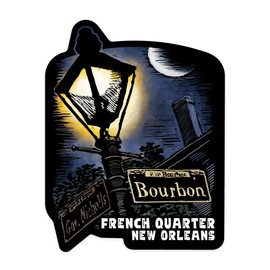Die Cut Sticker New Orleans, Louisiana, French Quarter, Bourbon Street, Scratchboard, Contour Vinyl Sticker 3 to 6 inches, (Waterproof Decal for Cars, Water Bottles, Laptops, Coolers), Large