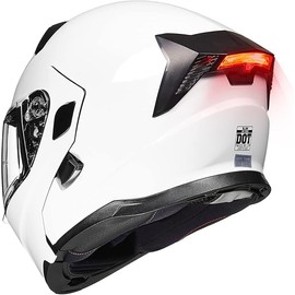 ILM Motorcycle Dual Visor Modular Flip up Full Face Helmet with LED Tail Light and Sun Visor DOT Model 906L(White,Large)