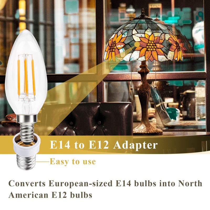 DiCUNO E14 to E12 Adapter, European to Candelabra Base Light