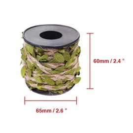 Burlap Leaf Ribbon 2 Rolls 66 Feet Total 5mm Natural Jute Twine with Artificial Green Leaves Braided Decorated Vine for Jungle Safari Party Wedding Garden Home Decor