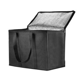 TSHAOUN XL Insulated Delivery Bag 41 x 33 x 26 cm Hot or Cold Food Reusable Shopping Bag with Zippers for Camping Party Food Transport Catering, black