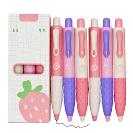 Maydahui 9 Pcs Cute Strawberry Pocket Gel Pens Retractable Tremor Parkinson Pens Arthritis Hands Gel Pen Short Fat Pen Fruit Pens Black Ink for Shcool Office Supplies Party