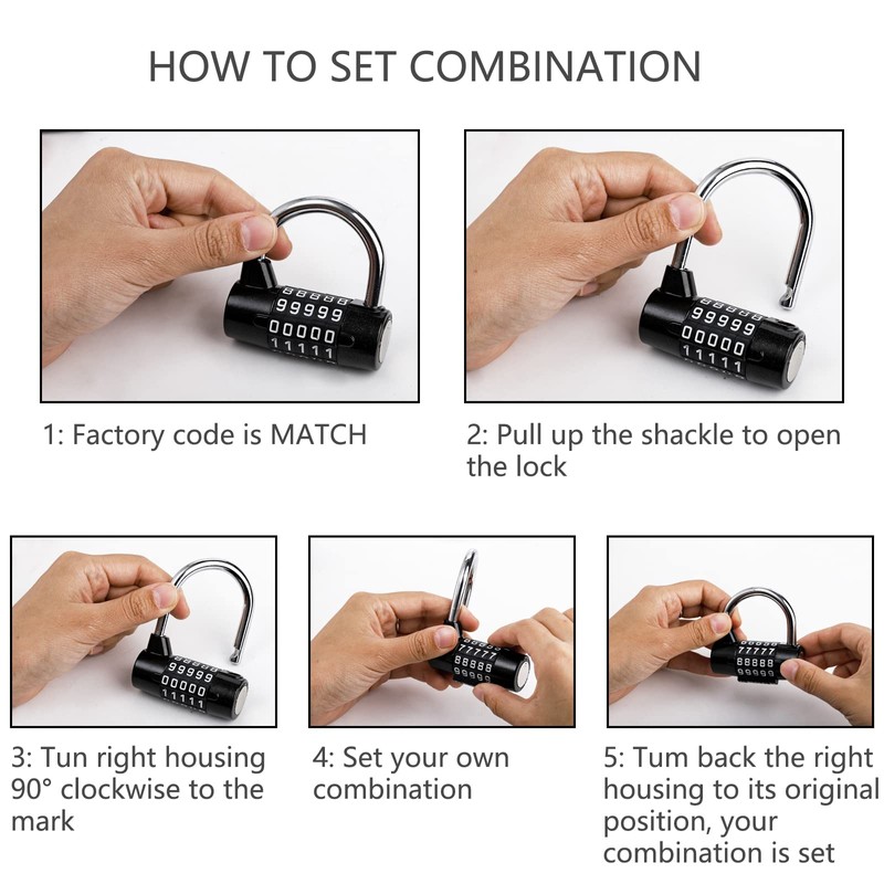 Hedume 2 Pack 5-Digit Horizontal Combination Padlock, 5 Digit Combination