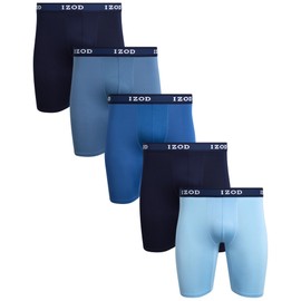 IZOD Mens Boxer Briefs - 5 Pack Performance Stretch Underwear Long Leg Boxers with Contour Pouch (Sizes: S-XL), Size Small, Bright Cobalt/Maritime Blue/Sky/Coronet Blue