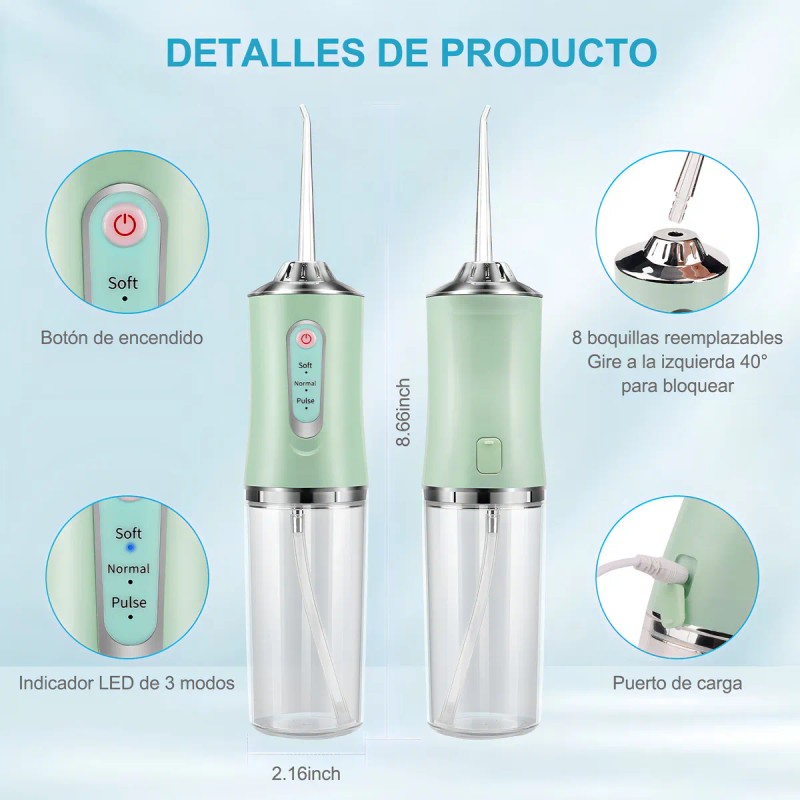 Irrigador Bucal Limpiador Dientes Eléctrico Boquillas Color Verde