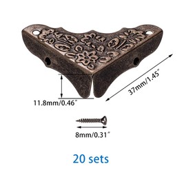 INCREWAY 20Pcs Box Edge Cover, 37x37x12mm Metal Furniture Corners Protector Antique Decorative Triangle Carved Guards with Screws for Case Table Desk Wooden Box