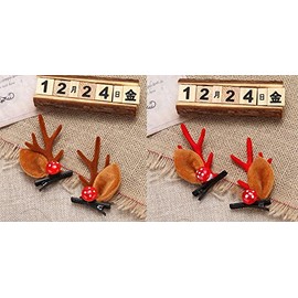 E EMZHOLE 2 Pairs Girls Novelty Antler Hair Clip Women Hair Barrettes Cute Deer Horn and Ears Christmas Hair Pins Xmas Party Supplies Christmas Reindeer Hair Accessories Holiday for Kids Adults (03)