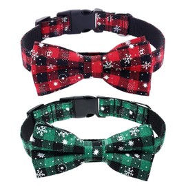 JunD Christmas Collar for Cats and Dogs, 2 Pack Snowflake with Christmas, Removable Bow Tie, Training Collar, Dog Collar with Safety Buckle (S)