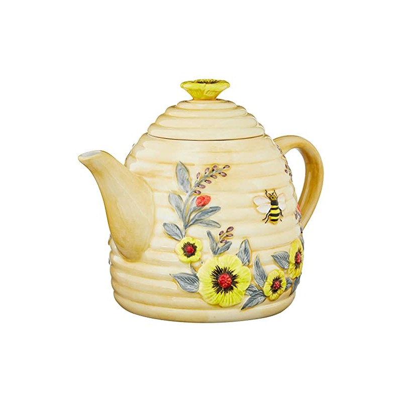 Bee Sweet 32 oz. 3-D Beehive Teapot Ceramic,Multi Colored